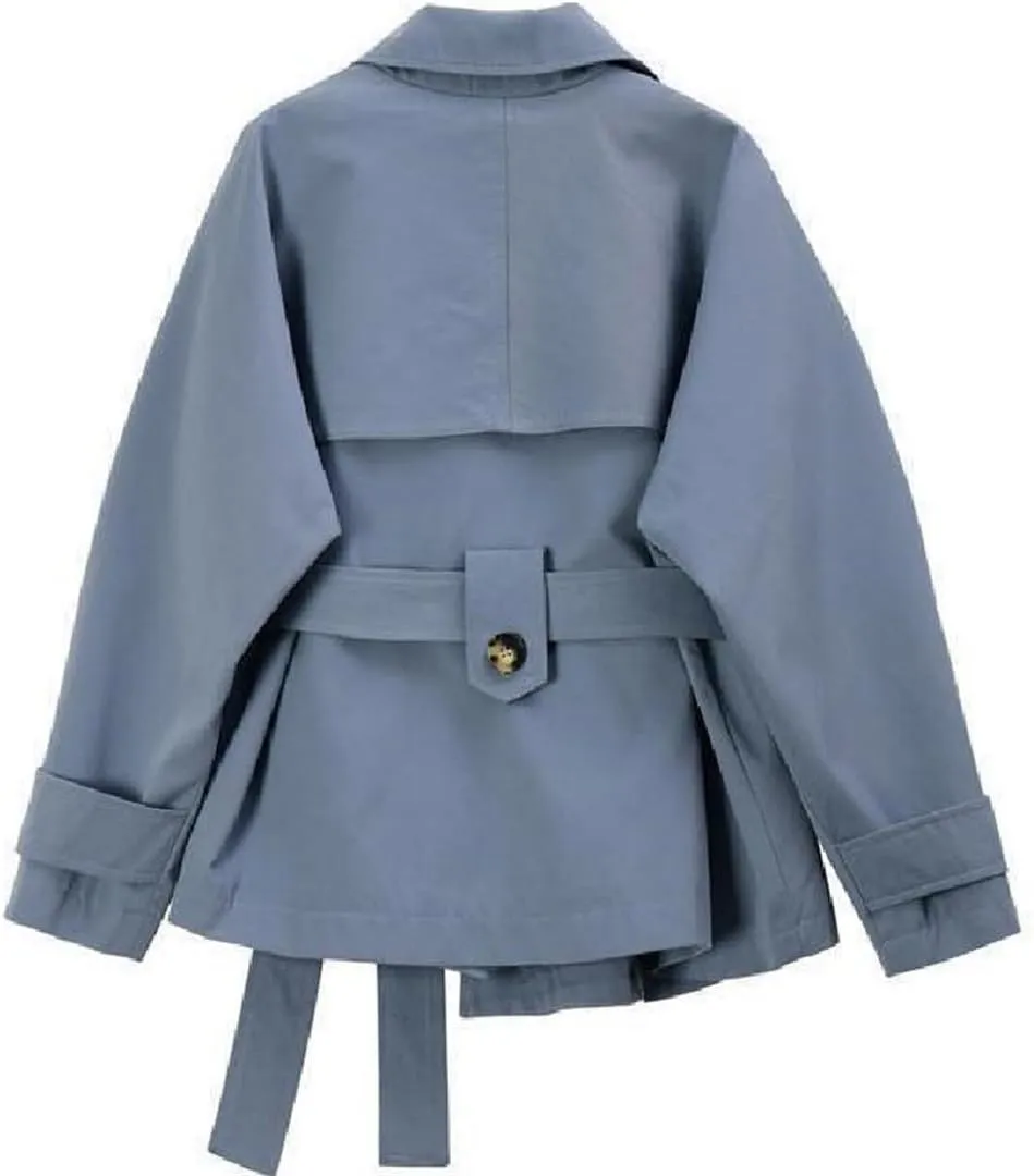 Spring Autumn Woman Trench Coat Short Jacket Double Breasted Female Trench Coat Belt Solid Overwear