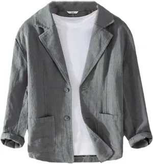 Spring Men's Striped Shirt Casual Linen Jacket Loose Simple Shirt