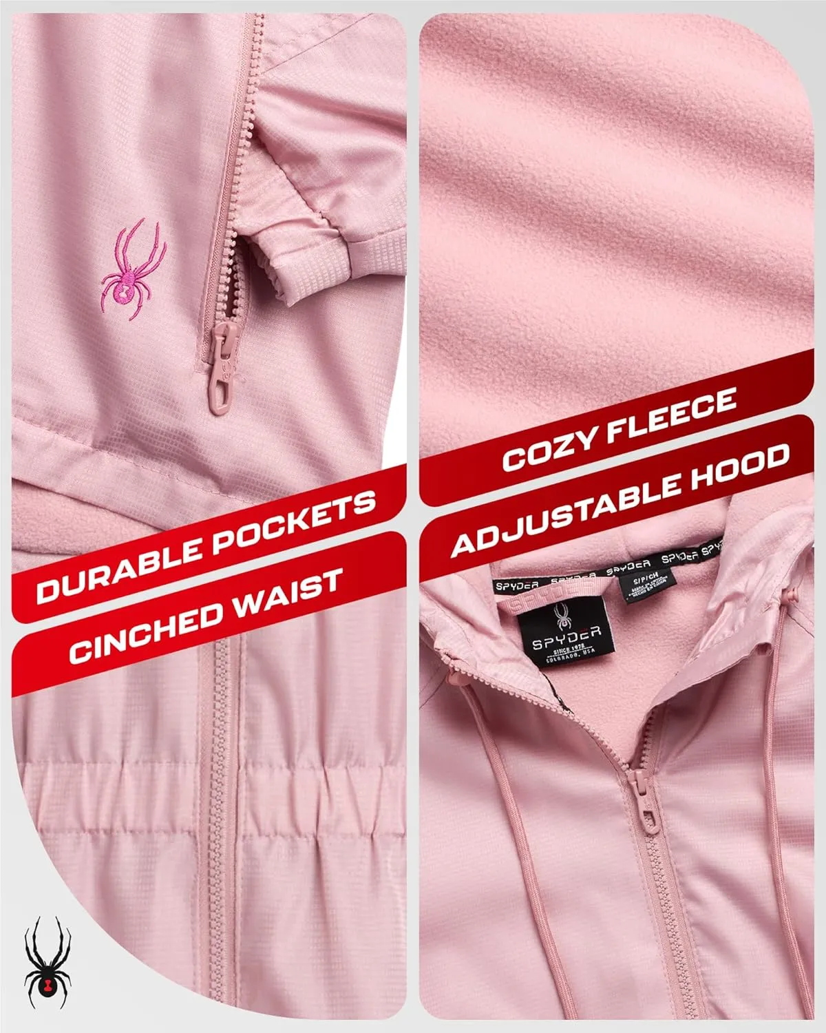 Spyder Women's Windbreaker Jacket - Lightweight Polar Fleece Lined Zip Up Rain Outerwear Coat with Hood (Sizes: S-XL)