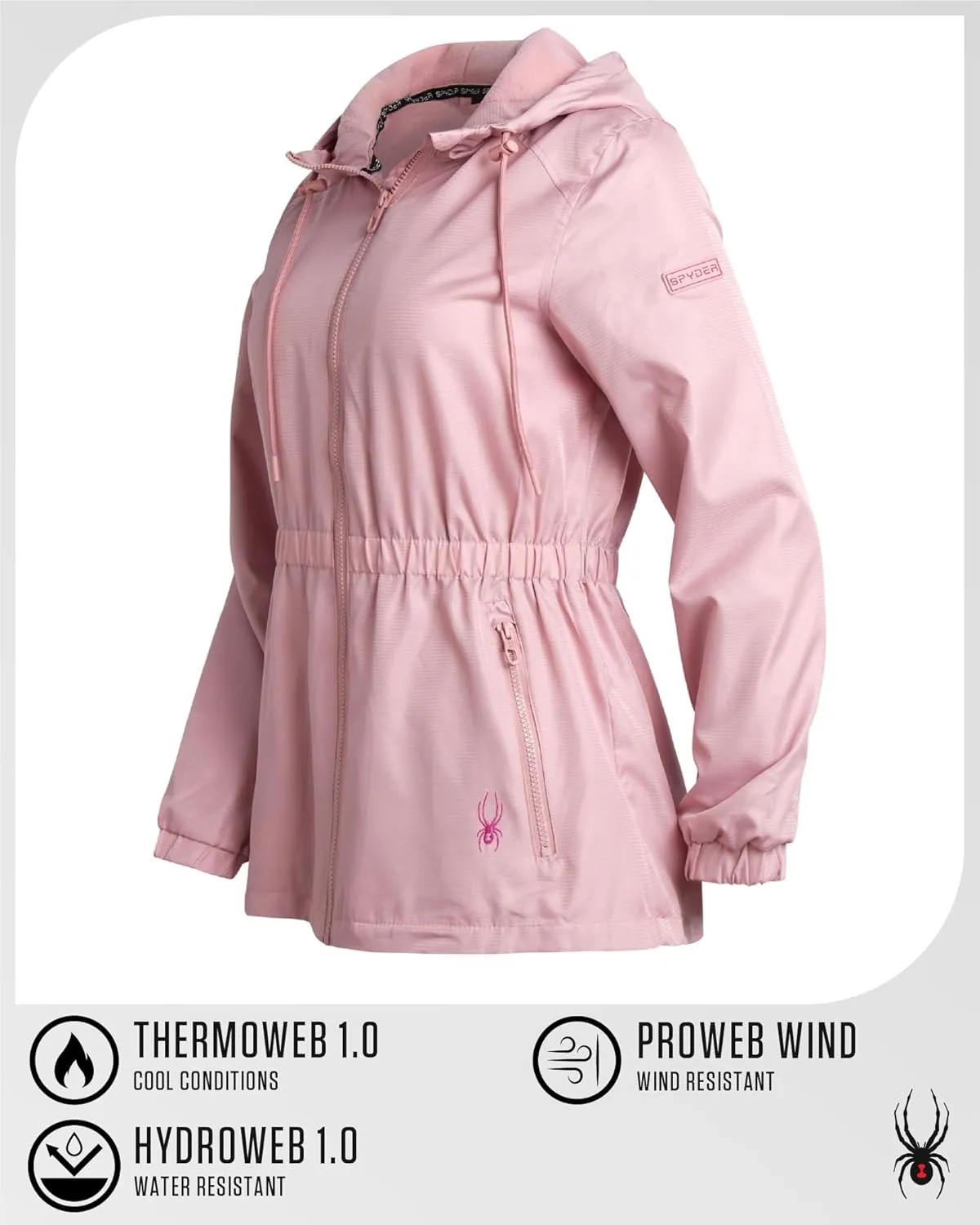 Spyder Women's Windbreaker Jacket - Lightweight Polar Fleece Lined Zip Up Rain Outerwear Coat with Hood (Sizes: S-XL)