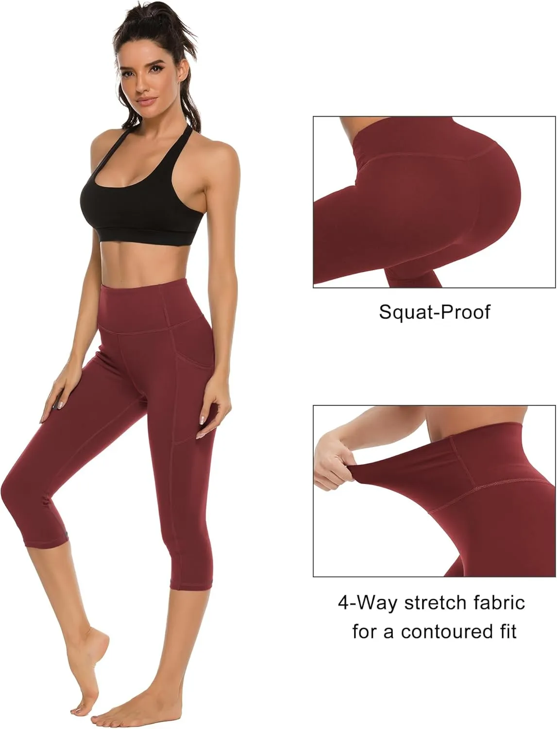 Stelle Women's Capri Yoga Pants with Pockets Essential High Waisted Legging for Workout