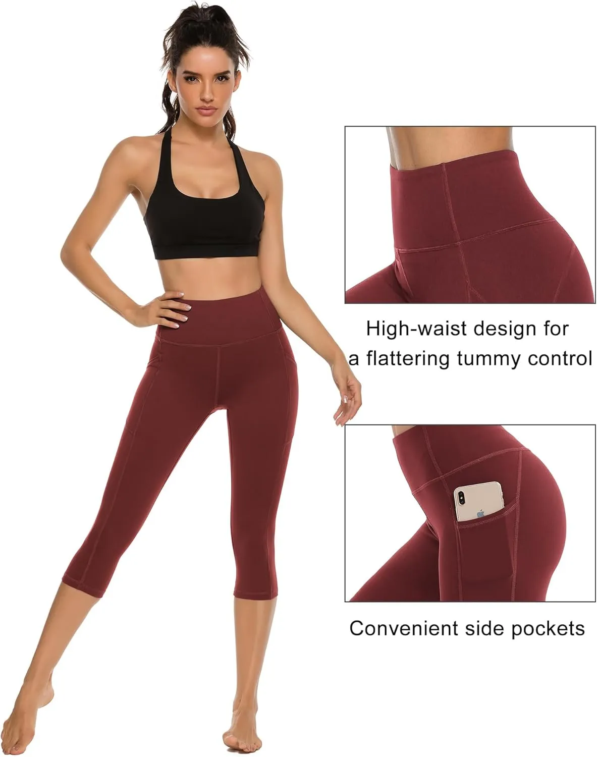 Stelle Women's Capri Yoga Pants with Pockets Essential High Waisted Legging for Workout