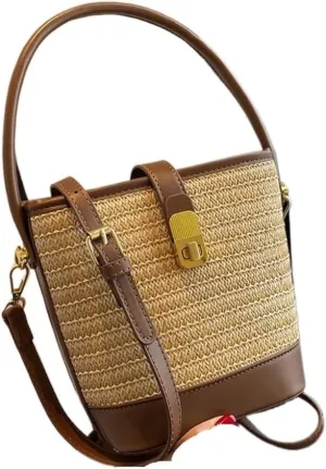 Straw Bag Woven Straw Bag Women 2023 New Shoulder Bag Summer Versatile Portable Bucket Bag Straw Beach Bag