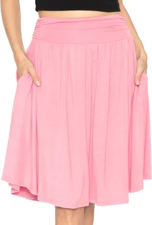 STRETCH IS COMFORT Women's and Plus Size Scoop Hem Flare Mid Length Skirt with Pockets | S-5X