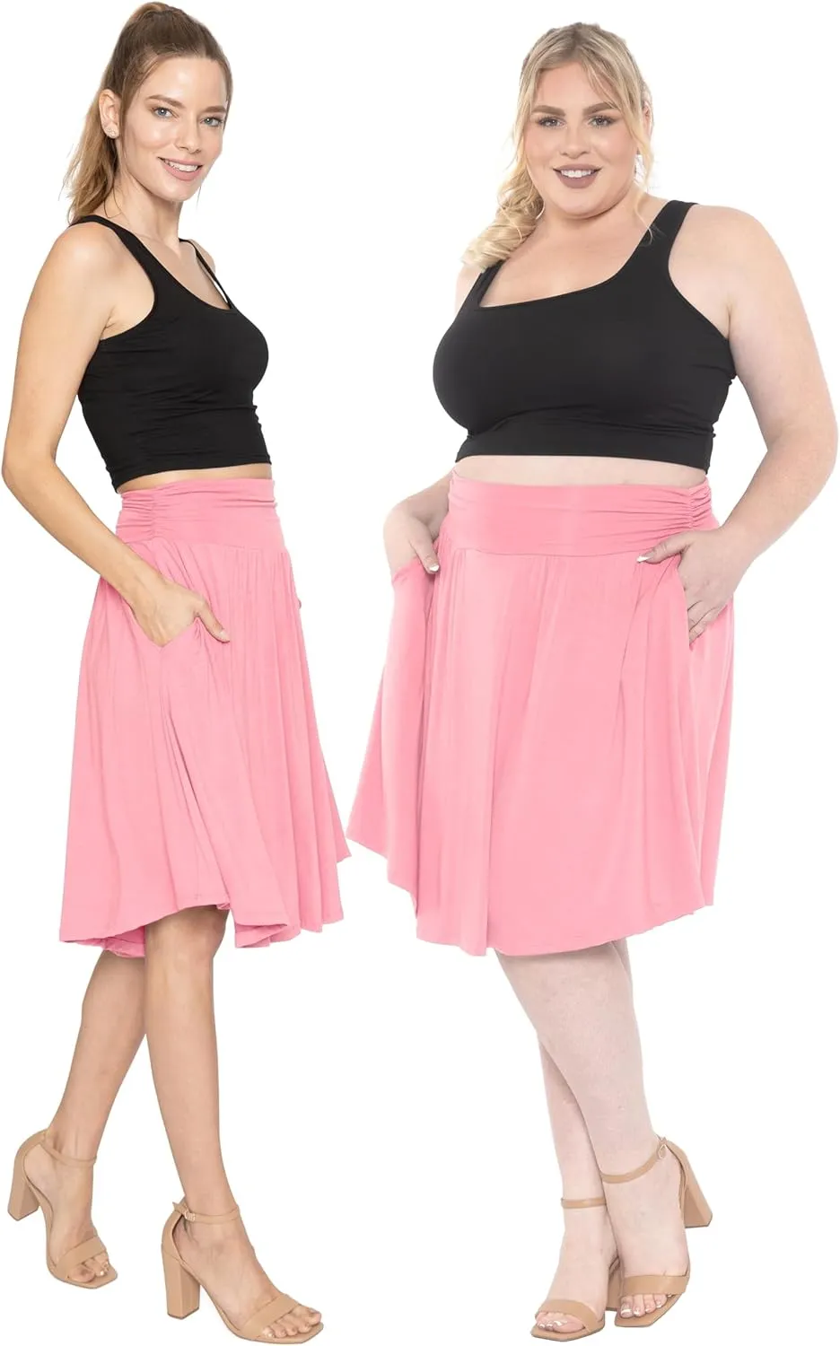 STRETCH IS COMFORT Women's and Plus Size Scoop Hem Flare Mid Length Skirt with Pockets | S-5X