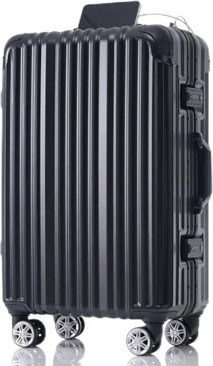 Stylish Aluminum Frame Luggage for Secure Travel and Comfort, 24 Inches with USB Port and Spinner Wheels, Black