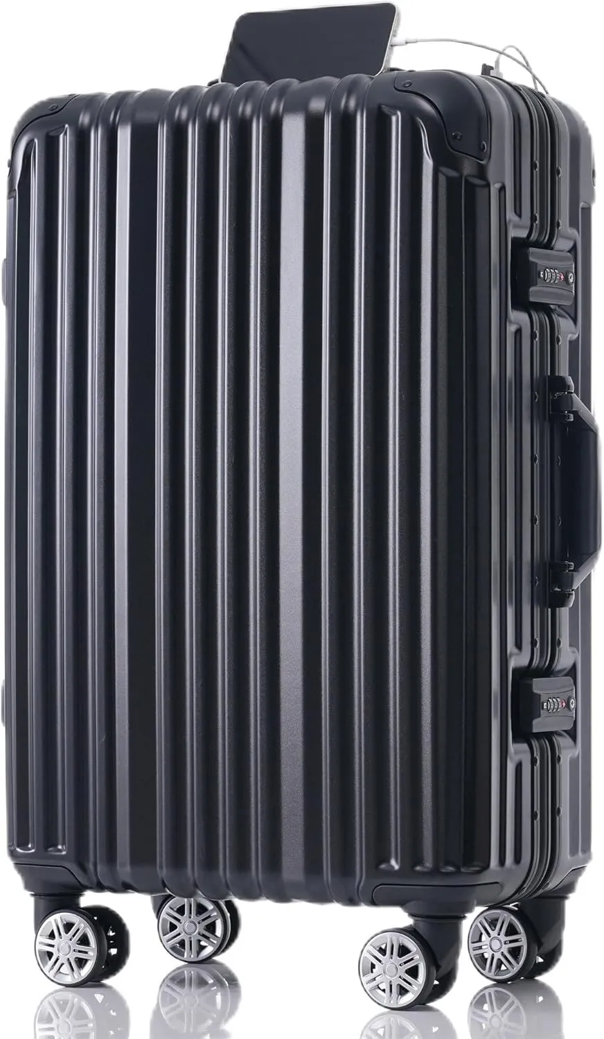 Stylish Aluminum Frame Luggage for Secure Travel and Comfort, 24 Inches with USB Port and Spinner Wheels, Black
