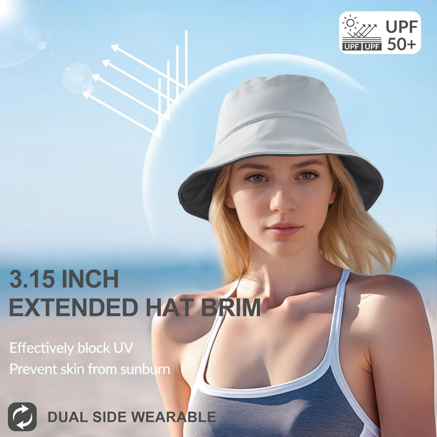 Sukeen Bucket Hat for Women Men Summer Beach Sun Hat Reversible Packable Adjustable UPF50  Cooling Hat for Hiking Fishing