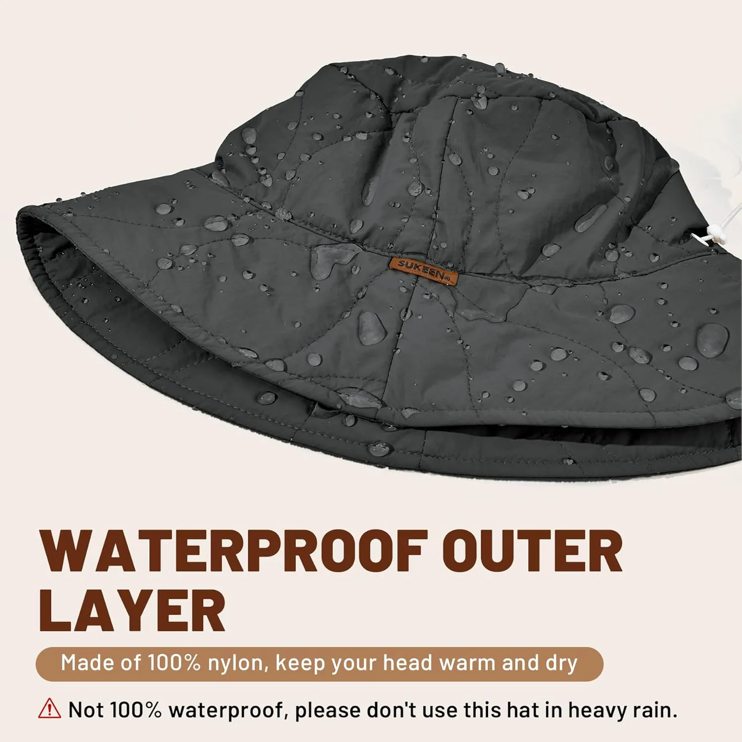 Sukeen Winter Bucket Hat Women Men Lightweight Cotton Filled Warm Hat Waterproof Adjustable Fisherman Hat for Hiking, Travel