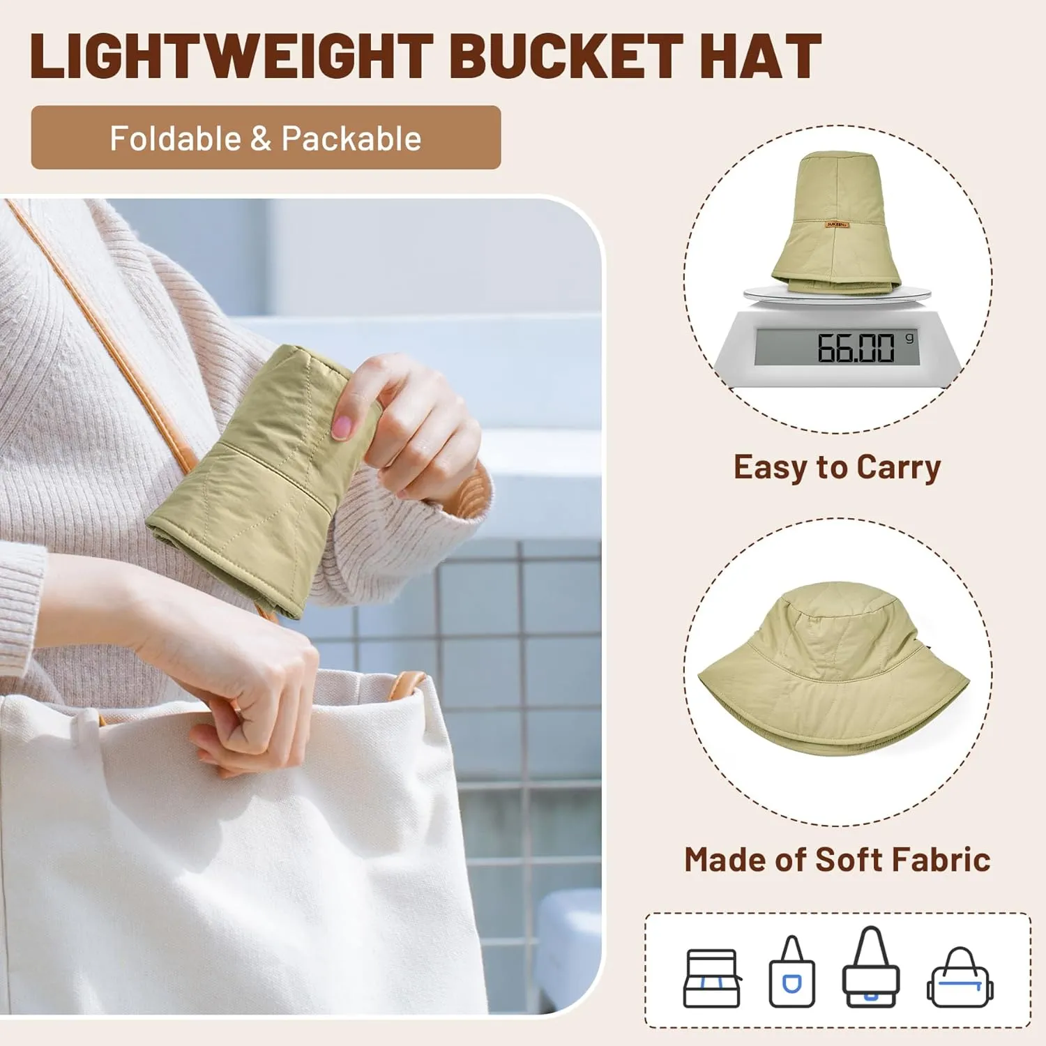 Sukeen Winter Bucket Hat Women Men Lightweight Cotton Filled Warm Hat Waterproof Adjustable Fisherman Hat for Hiking, Travel