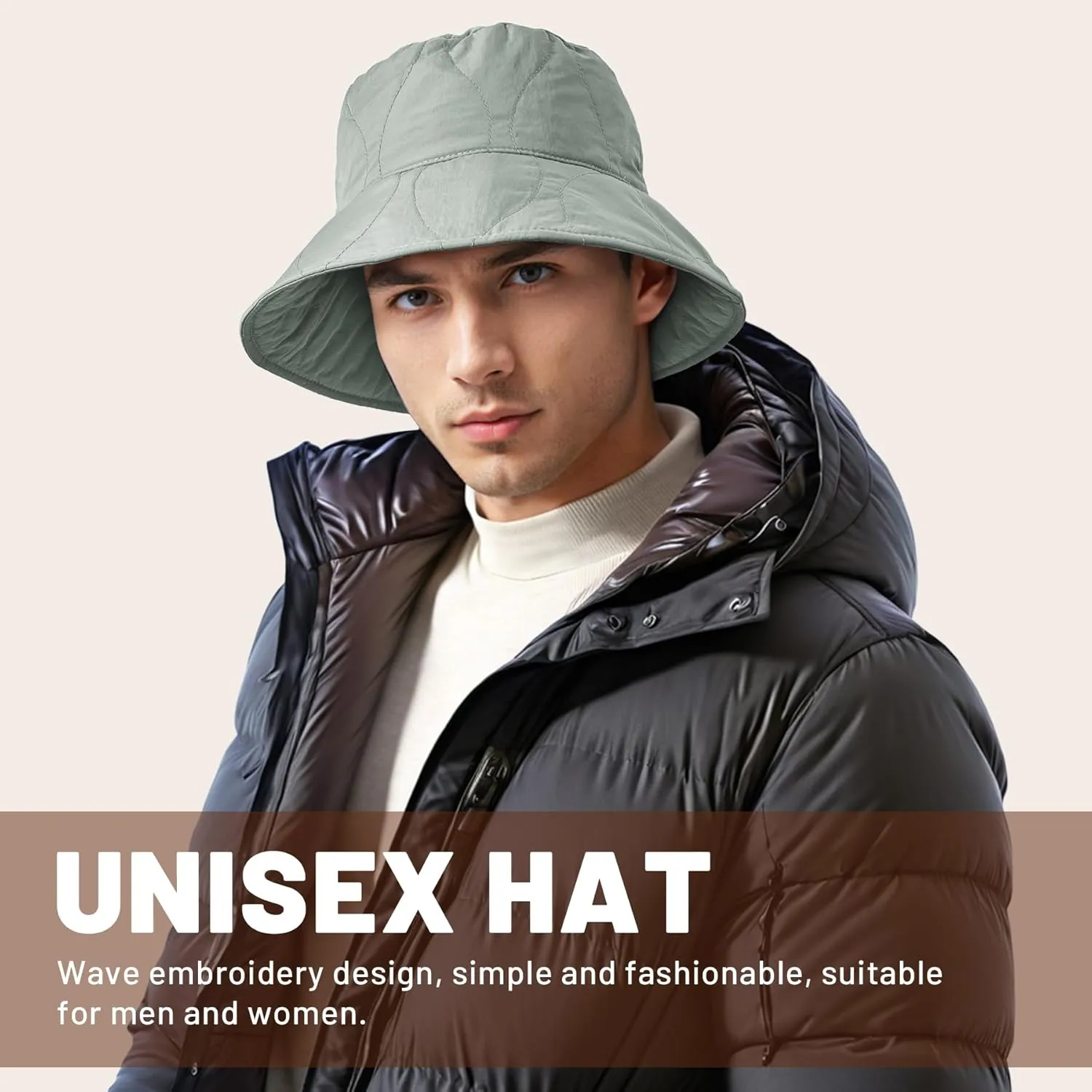 Sukeen Winter Bucket Hat Women Men Lightweight Cotton Filled Warm Hat Waterproof Adjustable Fisherman Hat for Hiking, Travel