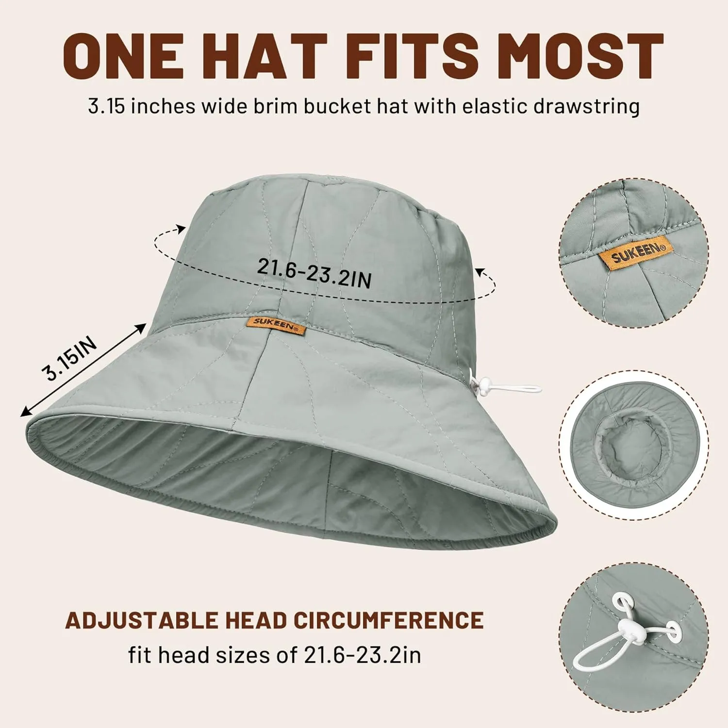 Sukeen Winter Bucket Hat Women Men Lightweight Cotton Filled Warm Hat Waterproof Adjustable Fisherman Hat for Hiking, Travel