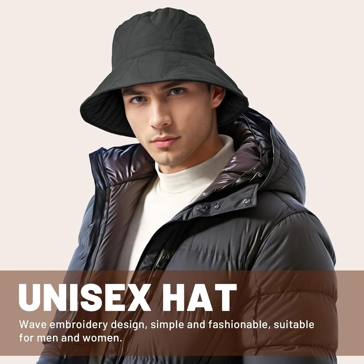 Sukeen Winter Bucket Hat Women Men Lightweight Cotton Filled Warm Hat Waterproof Adjustable Fisherman Hat for Hiking, Travel