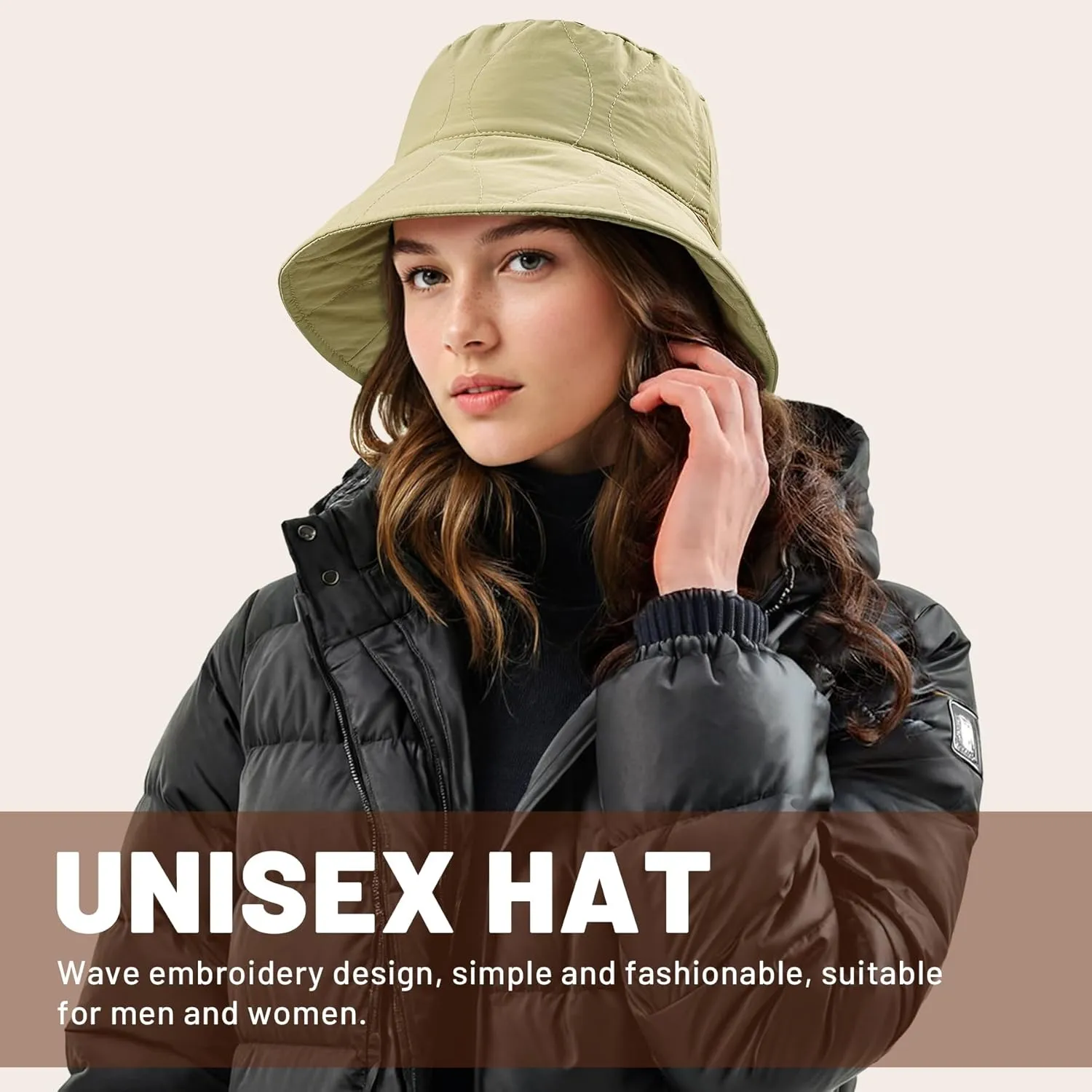 Sukeen Winter Bucket Hat Women Men Lightweight Cotton Filled Warm Hat Waterproof Adjustable Fisherman Hat for Hiking, Travel