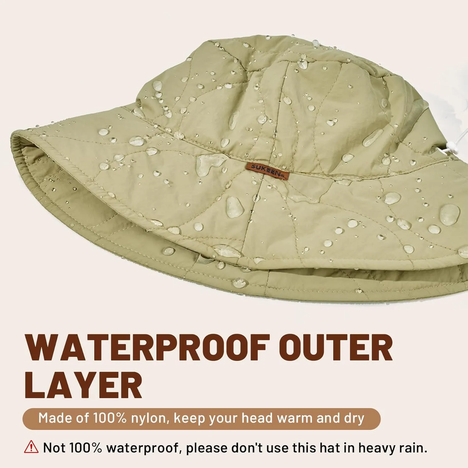 Sukeen Winter Bucket Hat Women Men Lightweight Cotton Filled Warm Hat Waterproof Adjustable Fisherman Hat for Hiking, Travel