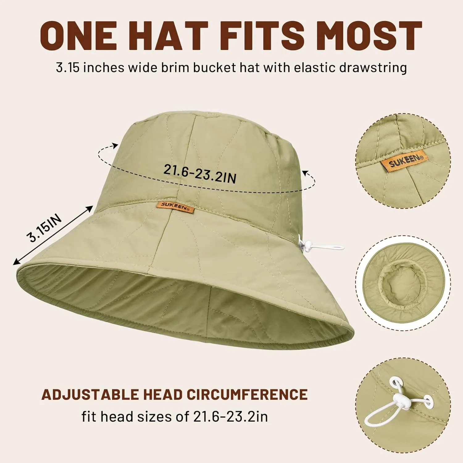 Sukeen Winter Bucket Hat Women Men Lightweight Cotton Filled Warm Hat Waterproof Adjustable Fisherman Hat for Hiking, Travel