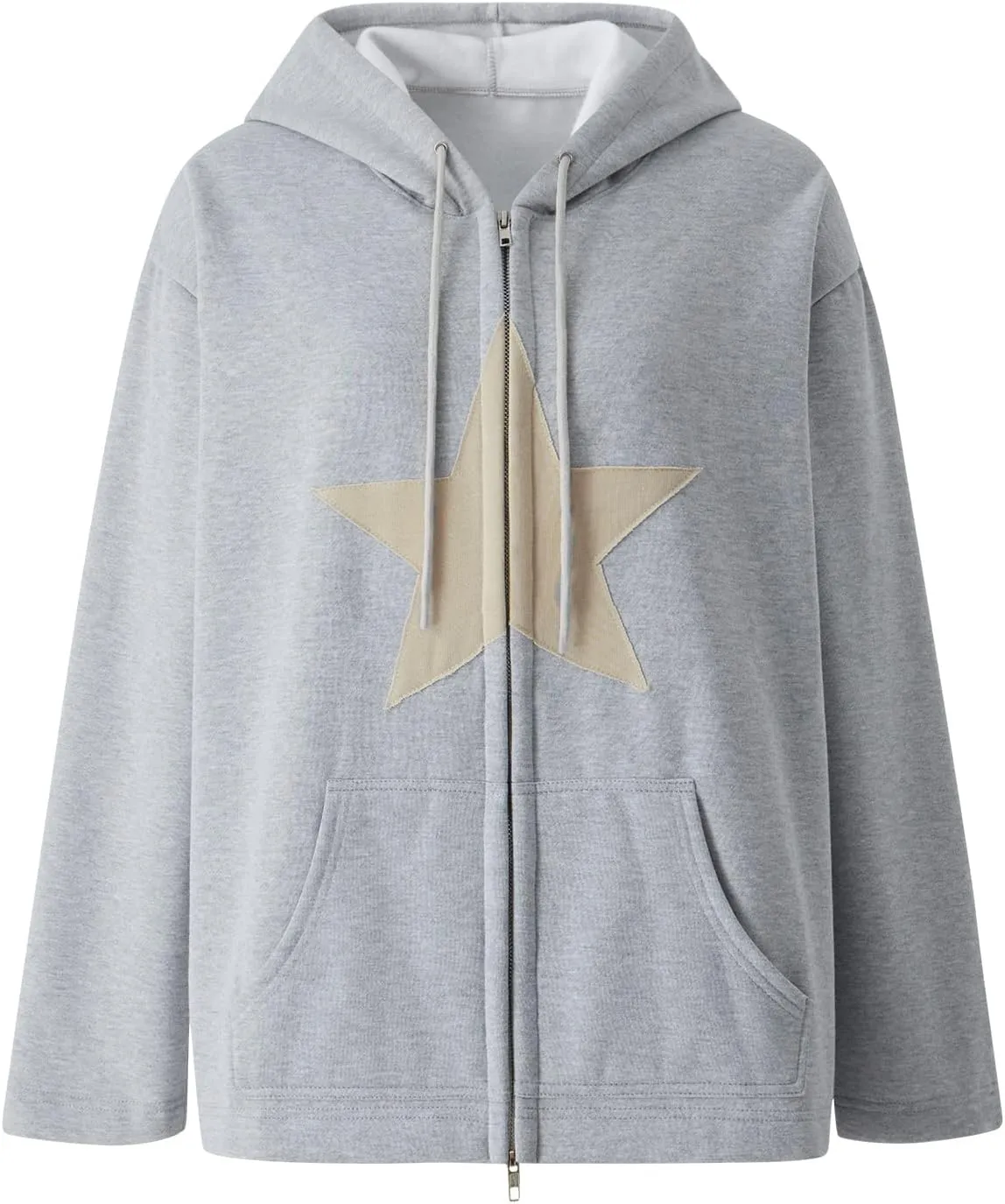 Sunwittafy Women's Y2k Zip Up Hoodie Star Print Hooded Sweatshirt Oversized Long Sleeve Jacket Harajuku Casual Streetwear