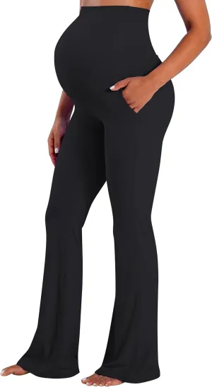 Sunzel Maternity Flare Leggings with Pockets Over The Belly, Buttery Soft Pregnancy Wide Leg Yoga Pants