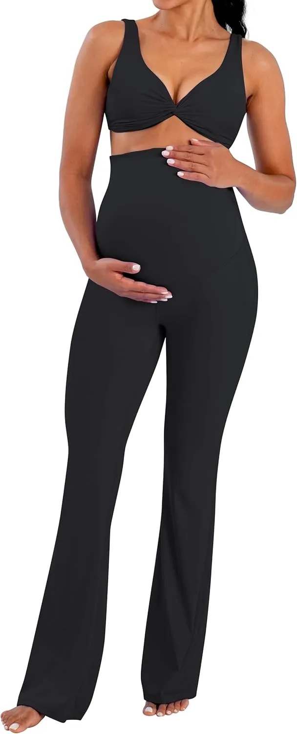 Sunzel Maternity Flare Leggings with Pockets Over The Belly, Buttery Soft Pregnancy Wide Leg Yoga Pants