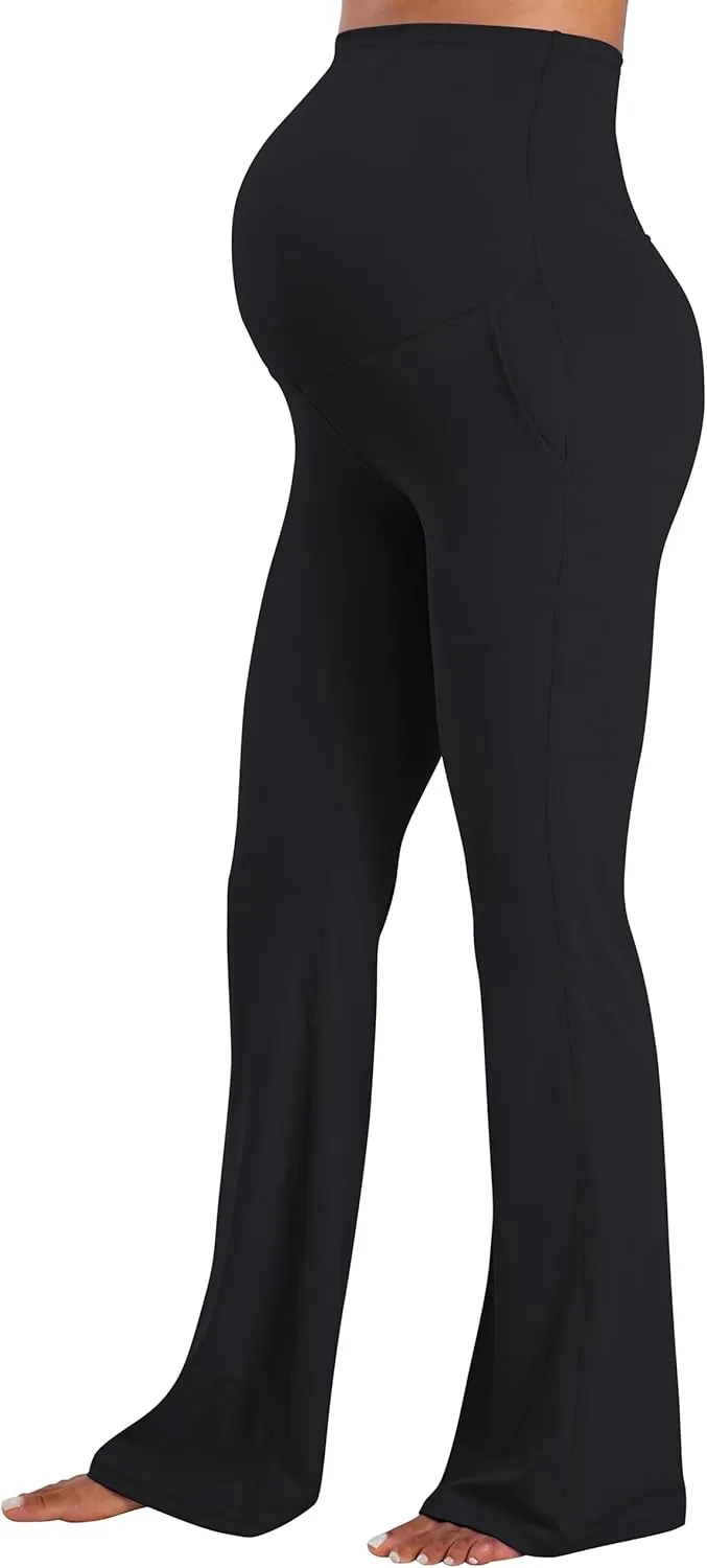 Sunzel Maternity Flare Leggings with Pockets Over The Belly, Buttery Soft Pregnancy Wide Leg Yoga Pants
