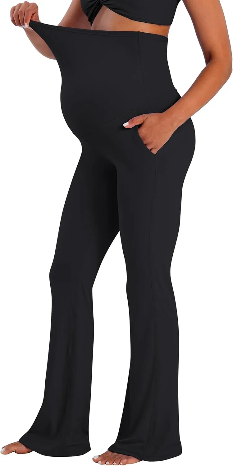 Sunzel Maternity Flare Leggings with Pockets Over The Belly, Buttery Soft Pregnancy Wide Leg Yoga Pants