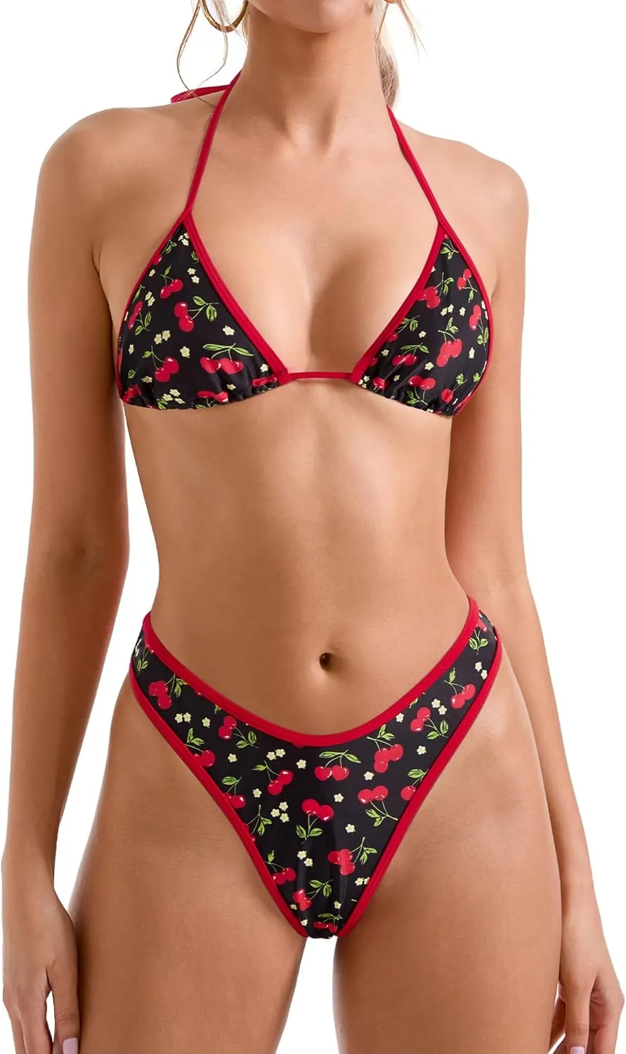 SUUKSESS Women Sexy Thong String 2 Piece Bikini Set Cheeky Halter Swimsuit