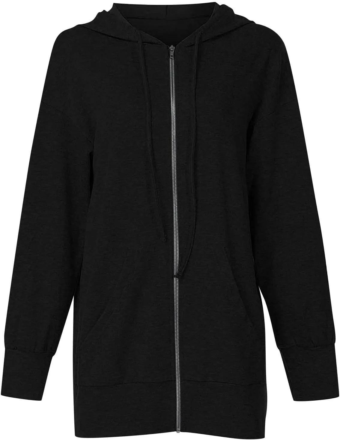 Sweatshirt for Women Fall Jacket Oversized Casual Zip Up Drawstring Hoodie w Pockets Long Sleeve Solid Outerwear Tops