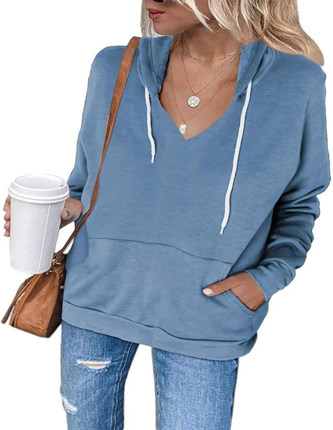 Sweatshirt for Women Fall Jacket Oversized Casual Zip Up Drawstring Hoodie w Pockets Long Sleeve Solid Outerwear Tops