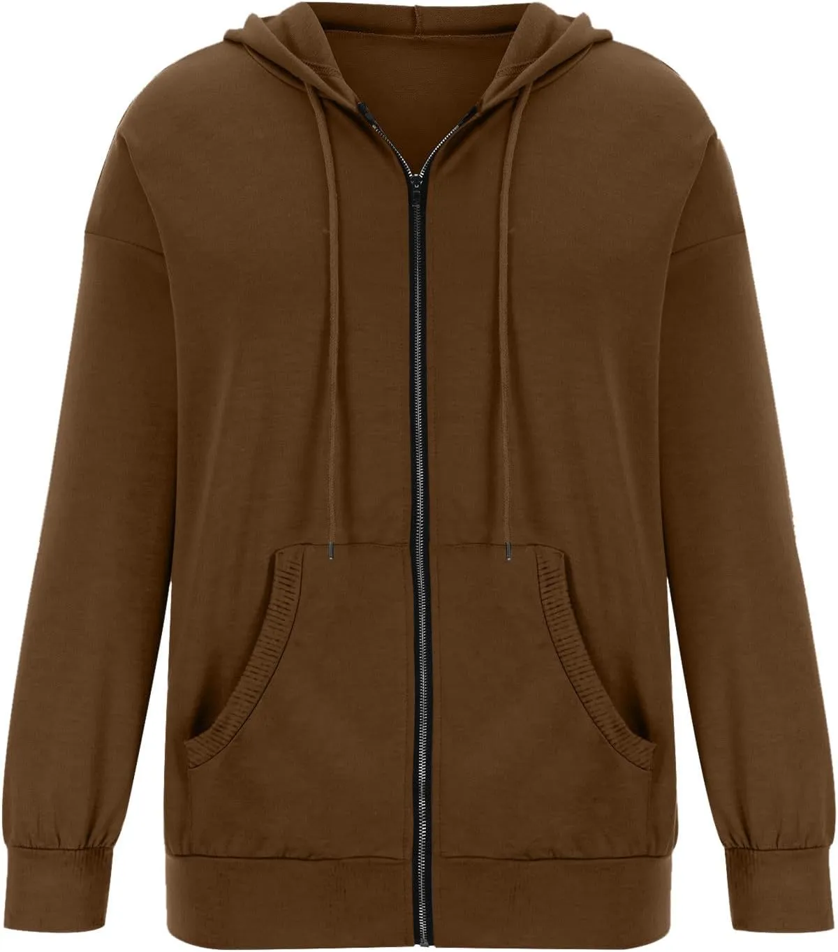 Sweatshirt for Women Fall Jacket Oversized Casual Zip Up Drawstring Hoodie w Pockets Long Sleeve Solid Outerwear Tops