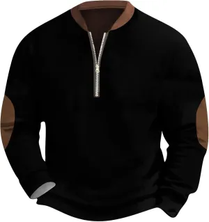 Sweatshirts For Men, Men'S Vintage Knit Print Zip-Up Sweatshirt Quarter Zip Hoodie Casual Long Sleeve Pullover