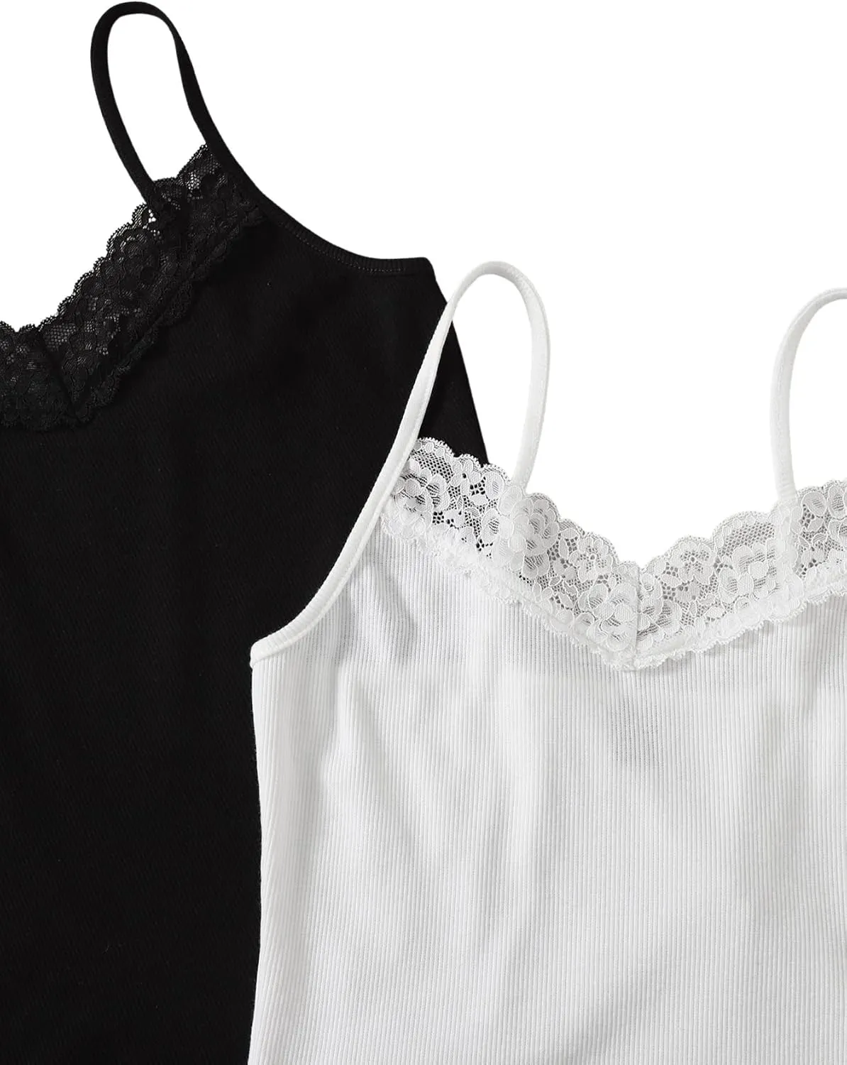 SweatyRocks Women's 2 Pack Lace Trim Tank Tops Y2K Camisole Top V Neck Cami Undershirts