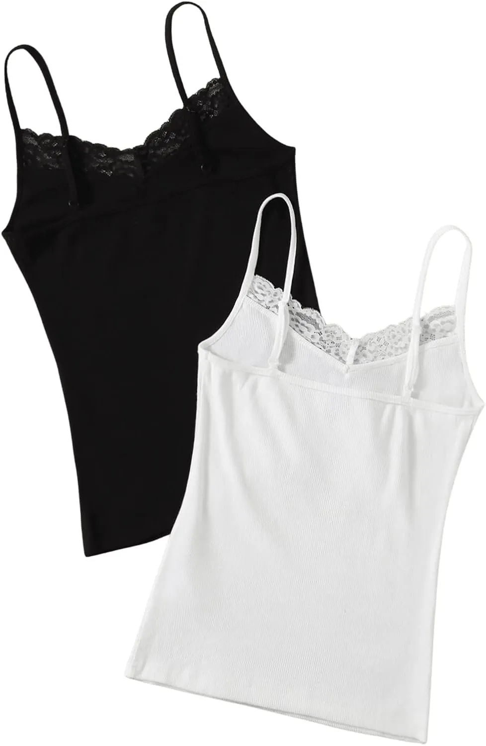 SweatyRocks Women's 2 Pack Lace Trim Tank Tops Y2K Camisole Top V Neck Cami Undershirts