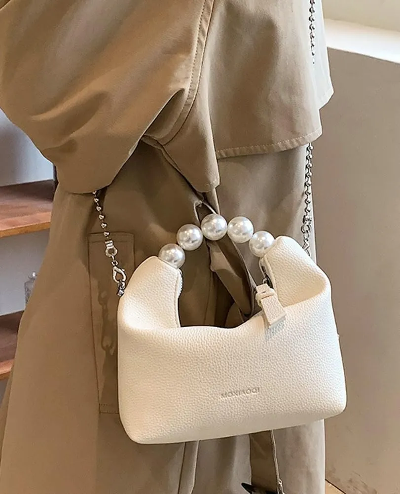 Sweet Shoulder Bag Vegan Leather Clutch Bag For Women Trendy Mini Crossbody Handbag Womens Versatile Work Purse Pearl Handle
