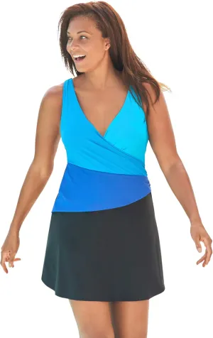 Swim 365 Women's Plus Size Colorblock Fit-and-Flare Swim Dress