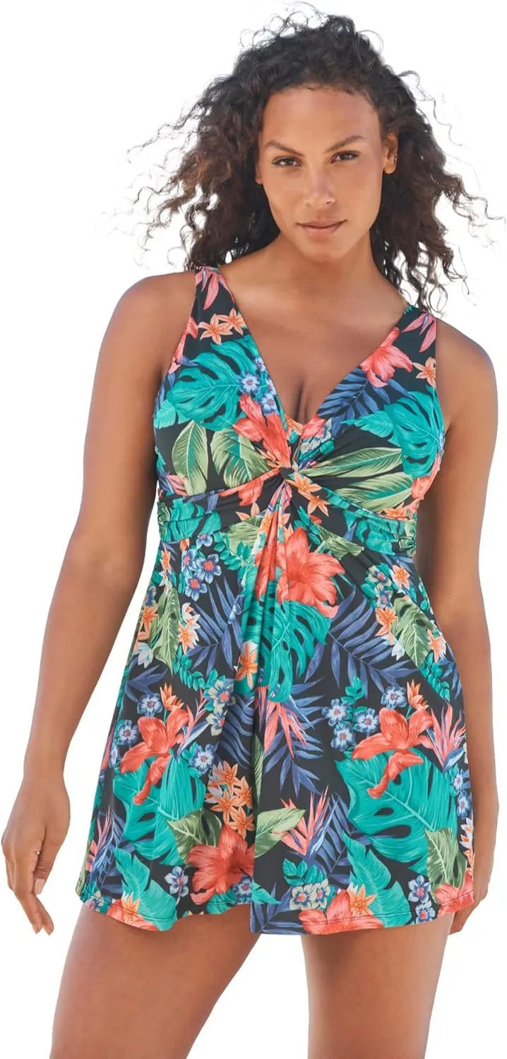 Swim 365 Women's Plus Size Twist-Front Swim Dress