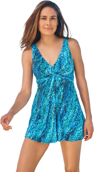 Swim 365 Women's Plus Size Twist-Front Swim Dress