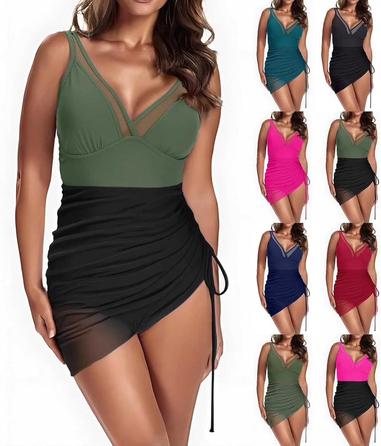 Swim Dress Women Mesh One Piece Swimsuit Tummy Control Bathing Suit Slimming Sheer Sarong Wraps Swim Suits