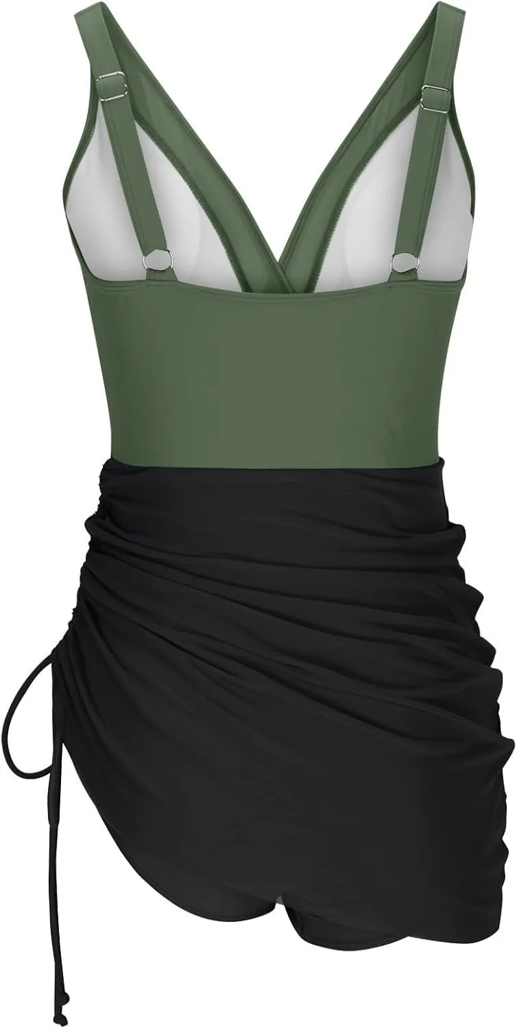 Swim Dress Women Mesh One Piece Swimsuit Tummy Control Bathing Suit Slimming Sheer Sarong Wraps Swim Suits