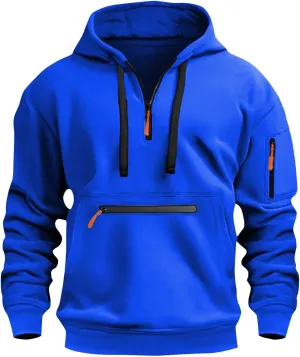 Tactical Hoodies for Men Outdoor Athletic Quarter Zip Pullover Winter Warm Long Sleeve Hooded Sweatshirt with Pockets