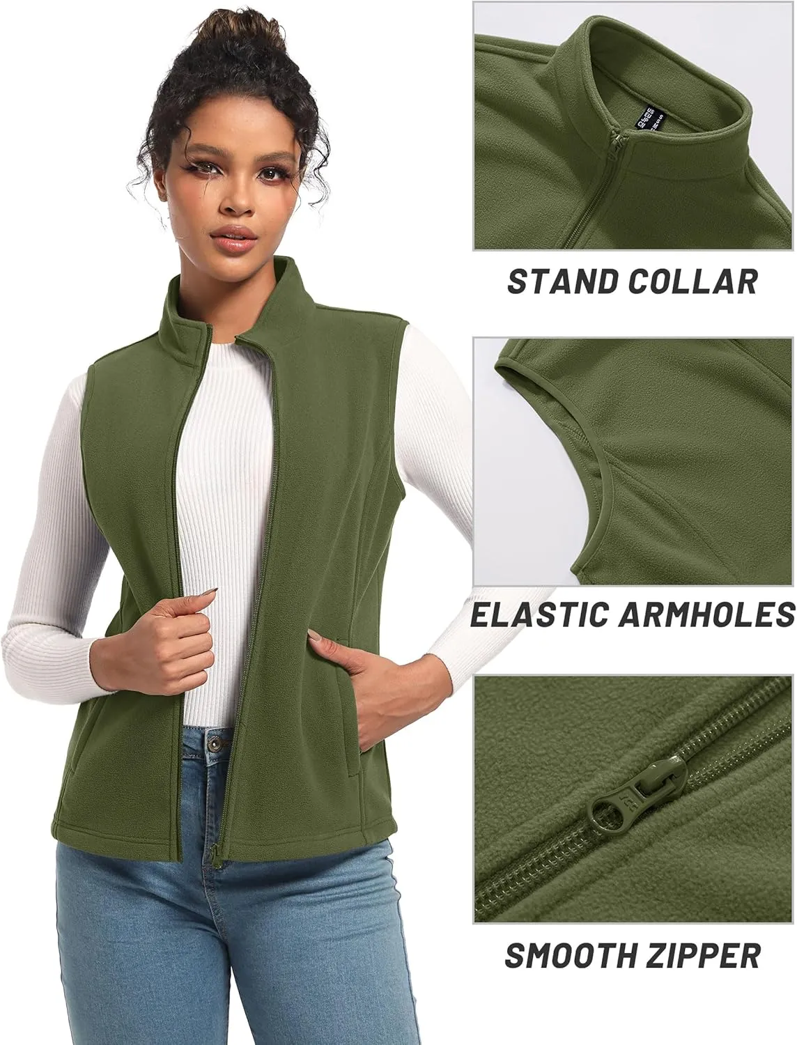 TACVASEN Women's Fleece Vest Lightweight Warm Vests Outerwear Sleeveless Zip Jacket Fall Winter Soft Vest with Pockets