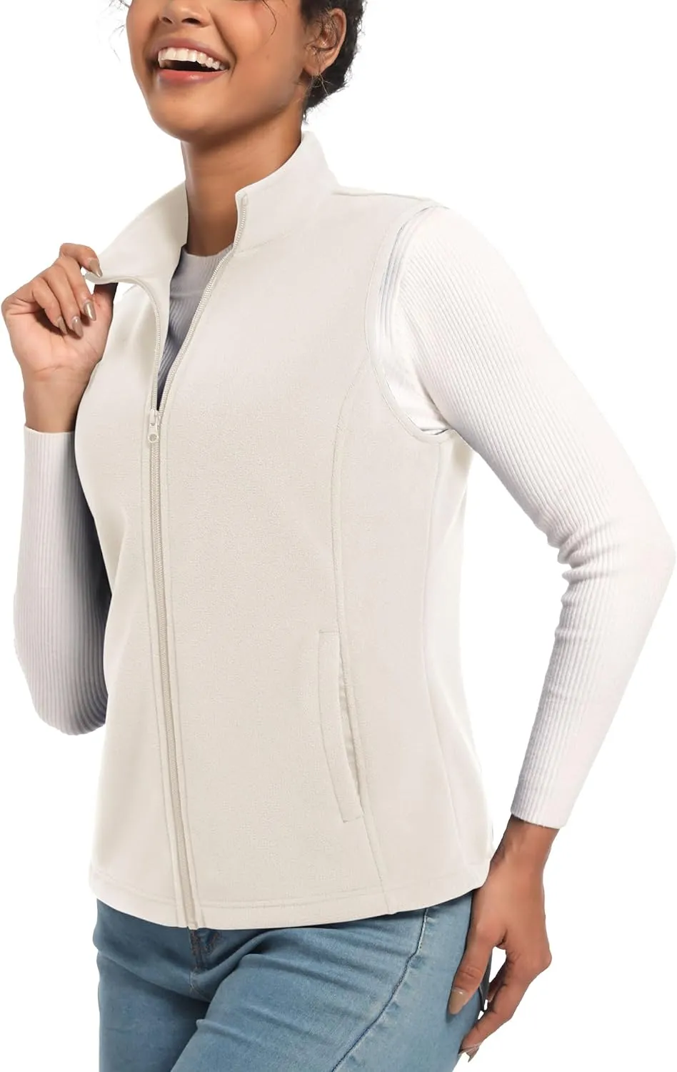TACVASEN Women's Fleece Vest Lightweight Warm Vests Outerwear Sleeveless Zip Jacket Fall Winter Soft Vest with Pockets