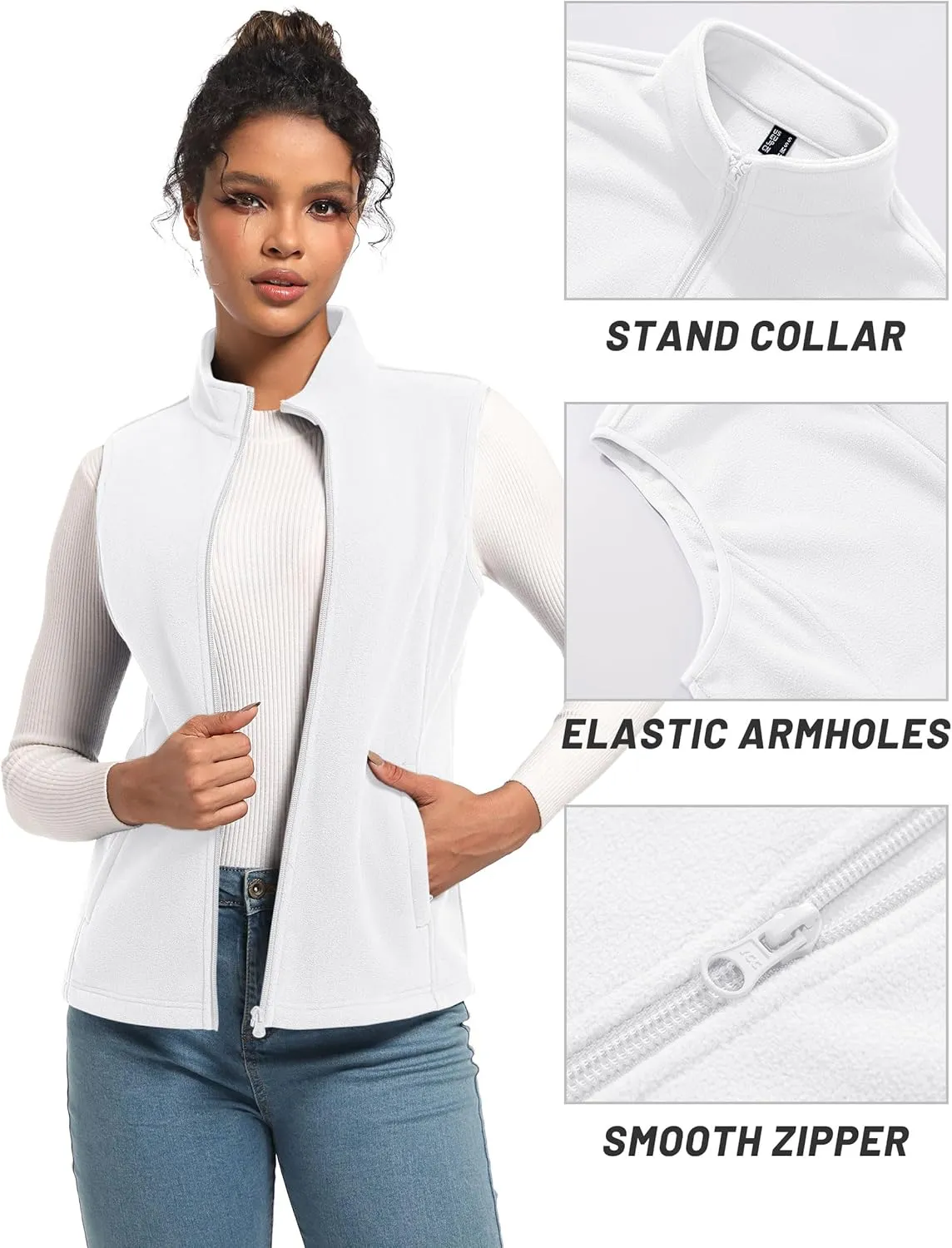 TACVASEN Women's Fleece Vest Lightweight Warm Vests Outerwear Sleeveless Zip Jacket Fall Winter Soft Vest with Pockets