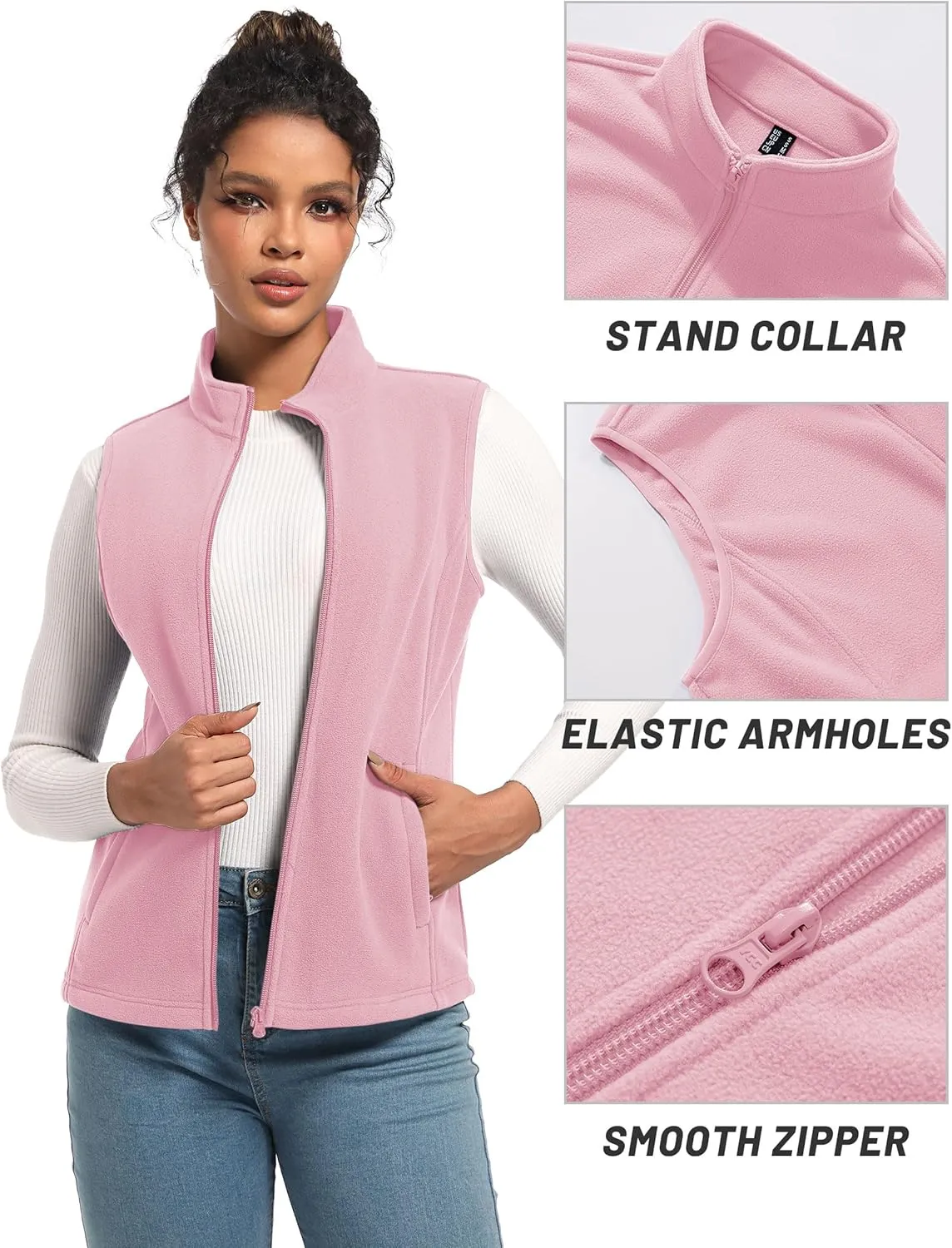 TACVASEN Women's Fleece Vest Lightweight Warm Vests Outerwear Sleeveless Zip Jacket Fall Winter Soft Vest with Pockets