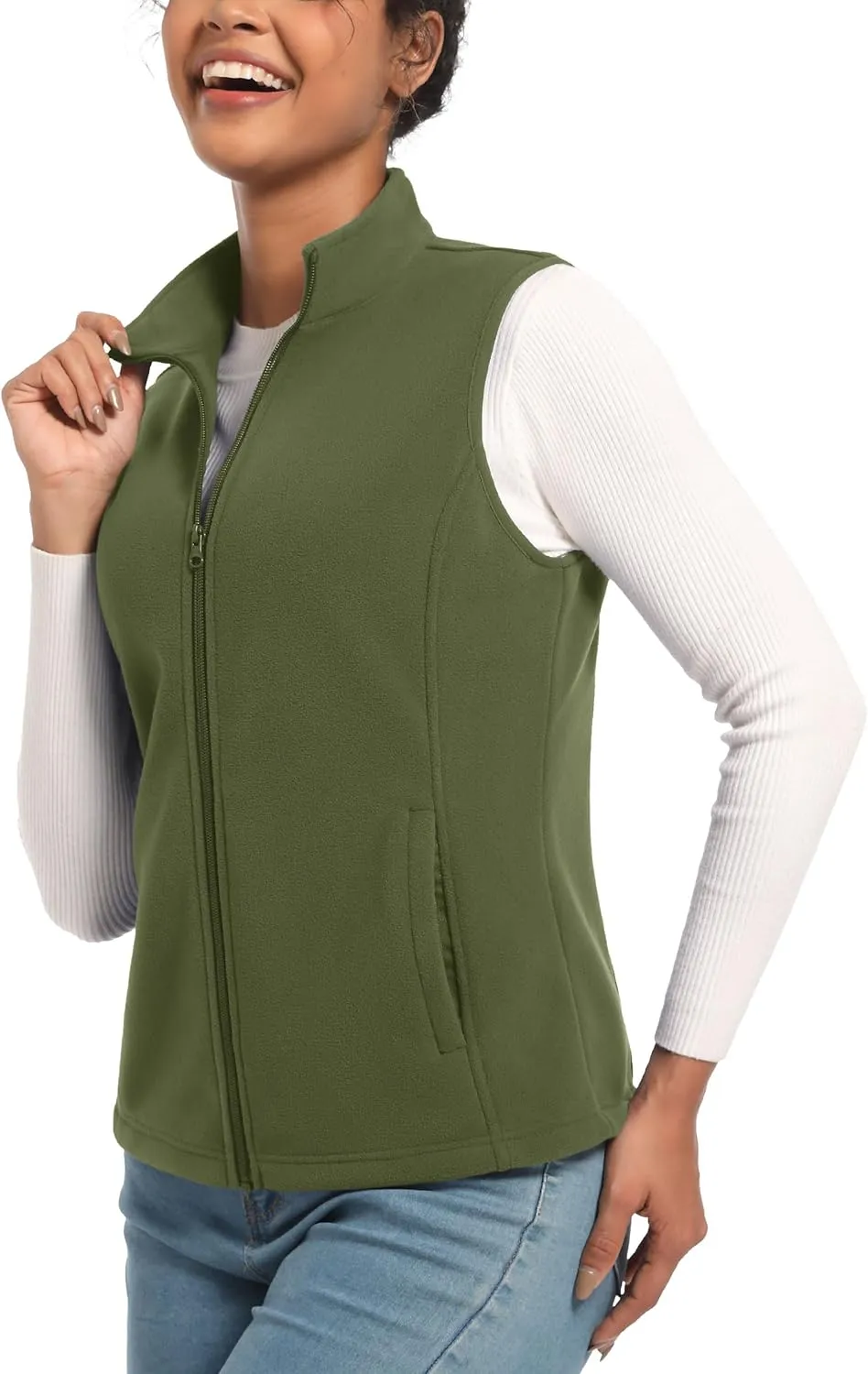TACVASEN Women's Fleece Vest Lightweight Warm Vests Outerwear Sleeveless Zip Jacket Fall Winter Soft Vest with Pockets