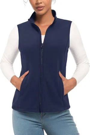 TACVASEN Women's Fleece Vest Lightweight Warm Vests Outerwear Sleeveless Zip Jacket Fall Winter Soft Vest with Pockets