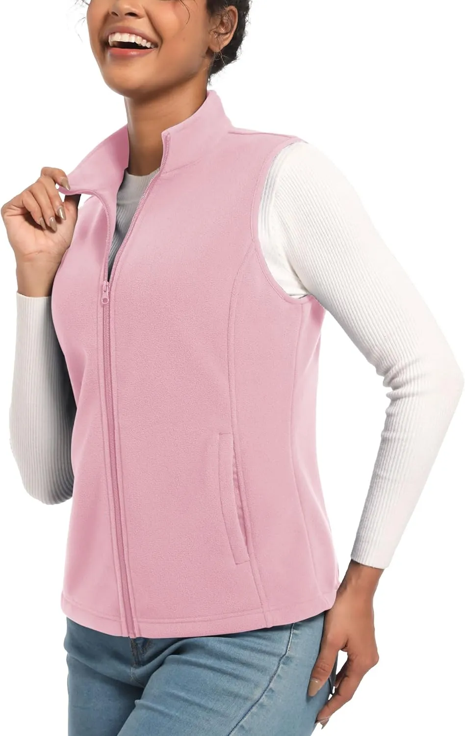 TACVASEN Women's Fleece Vest Lightweight Warm Vests Outerwear Sleeveless Zip Jacket Fall Winter Soft Vest with Pockets
