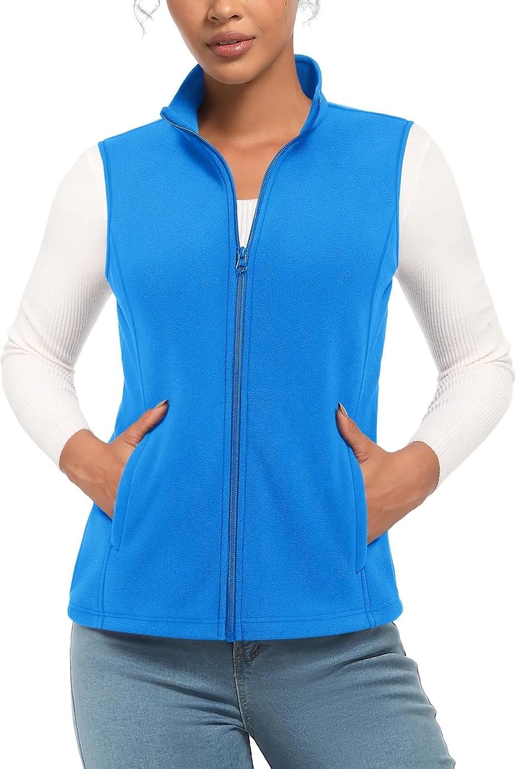 TACVASEN Women's Fleece Vest Lightweight Warm Vests Outerwear Sleeveless Zip Jacket Fall Winter Soft Vest with Pockets