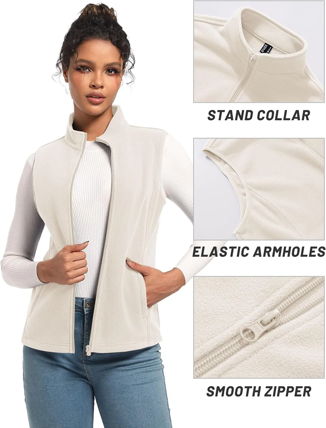 TACVASEN Women's Fleece Vest Lightweight Warm Vests Outerwear Sleeveless Zip Jacket Fall Winter Soft Vest with Pockets