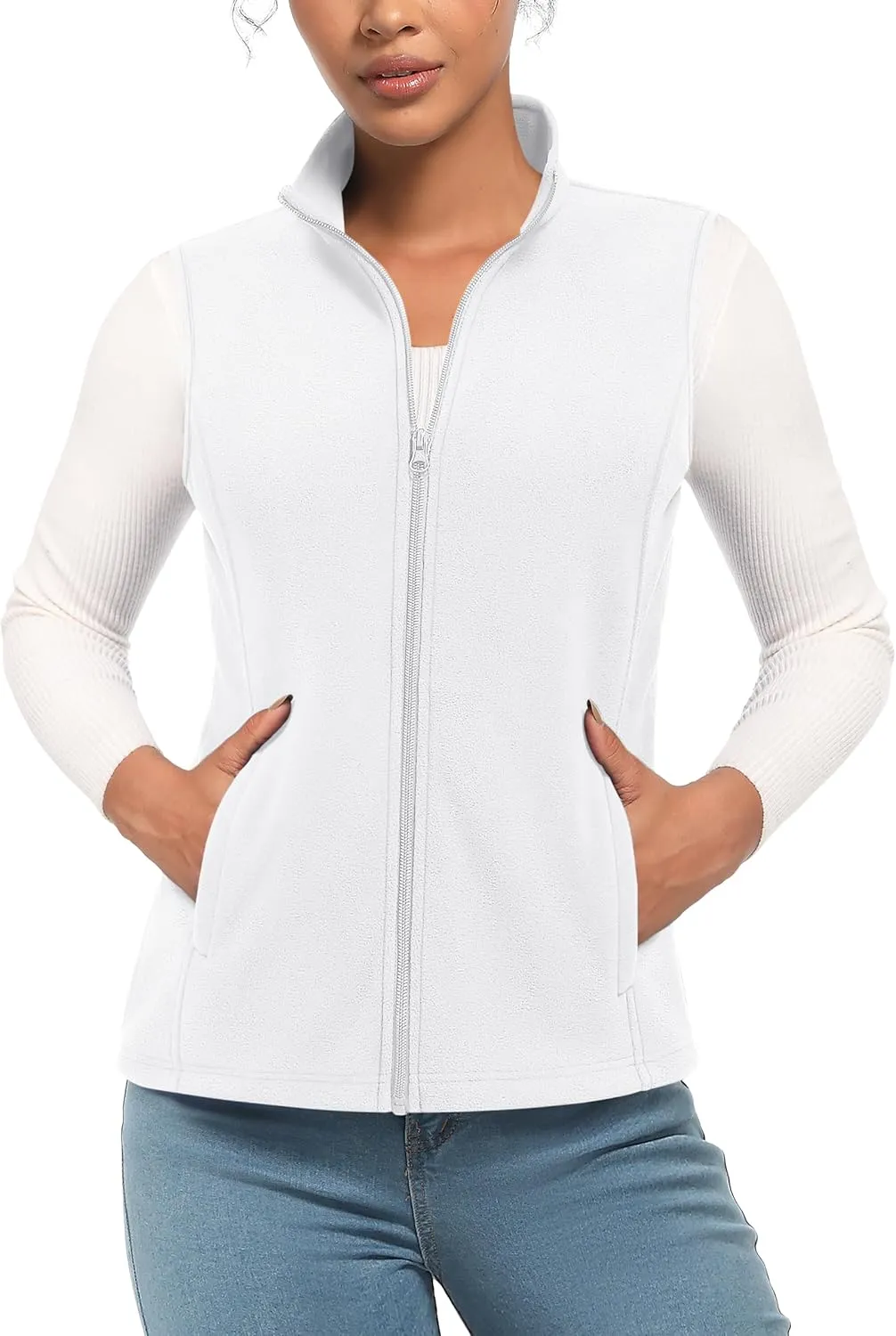 TACVASEN Women's Fleece Vest Lightweight Warm Vests Outerwear Sleeveless Zip Jacket Fall Winter Soft Vest with Pockets