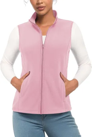 TACVASEN Women's Fleece Vest Lightweight Warm Vests Outerwear Sleeveless Zip Jacket Fall Winter Soft Vest with Pockets